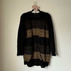 Chesley Black and Brown Knit Striped Open Sweater Cardigan